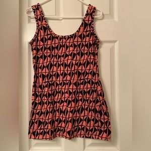 L8ter mini dress. Orange and black pattern. Large Juniors. Used. Fair condition.